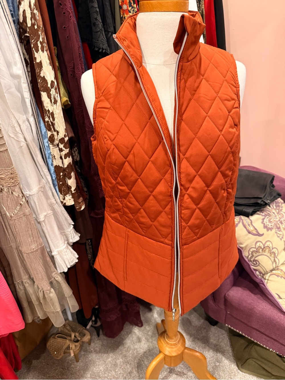Northern Reflections Quilted Rust Orange Sleeveless Vest